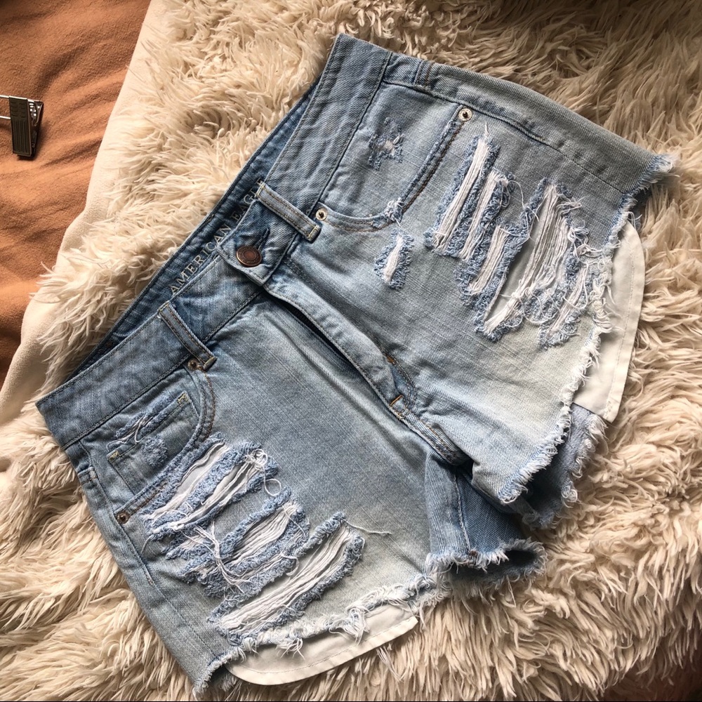 High- Waisted Distressed Jean Shorts